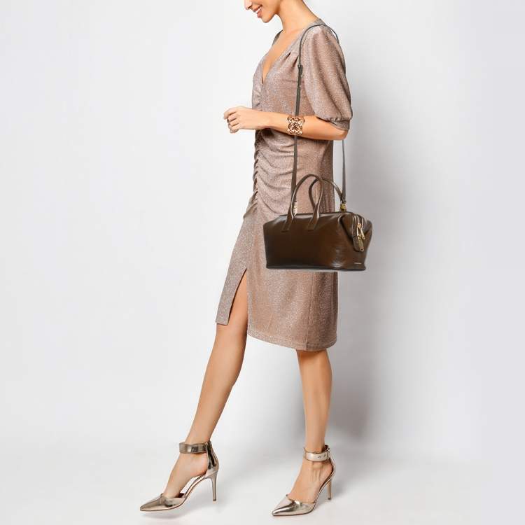 Pre Owned Bally Brown Glaze Leather Small Belle Boston Bag