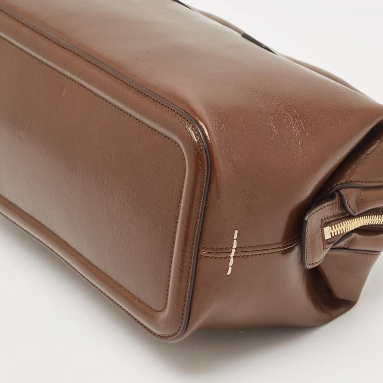 Pre Owned Bally Brown Glaze Leather Small Belle Boston Bag