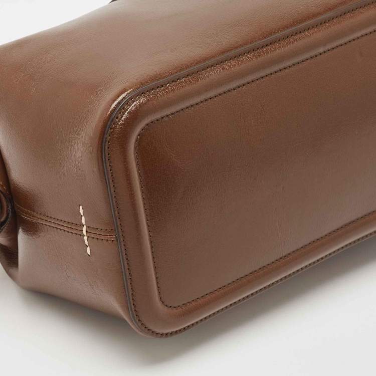 Pre Owned Bally Brown Glaze Leather Small Belle Boston Bag