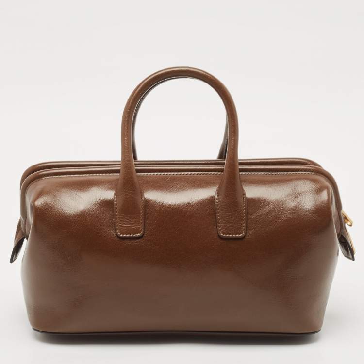 Pre Owned Bally Brown Glaze Leather Small Belle Boston Bag