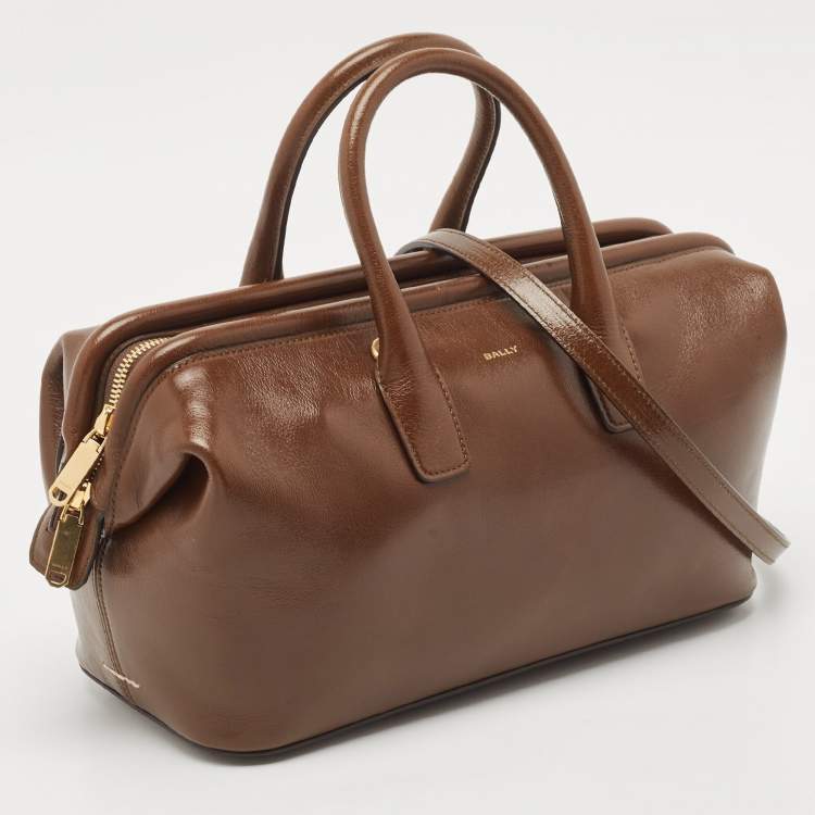 Pre Owned Bally Brown Glaze Leather Small Belle Boston Bag