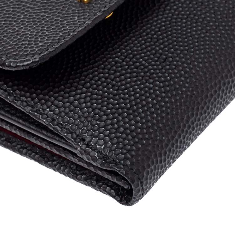 Pre Owned Bally Black Textured Leather Tri Fold Wallet