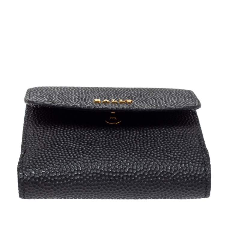 Pre Owned Bally Black Textured Leather Tri Fold Wallet