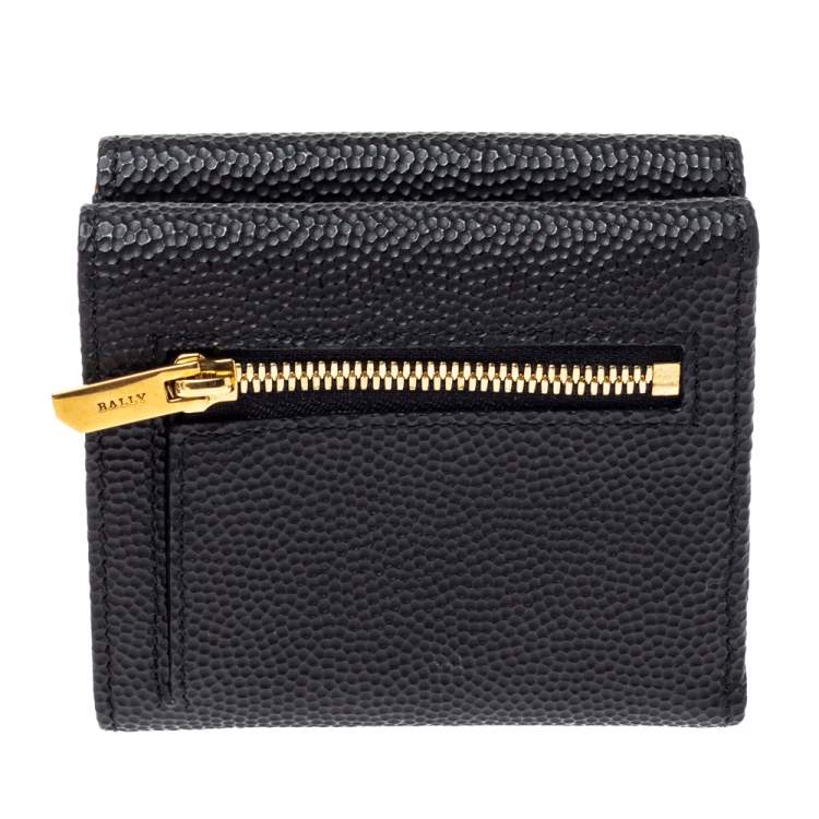 Pre Owned Bally Black Textured Leather Tri Fold Wallet