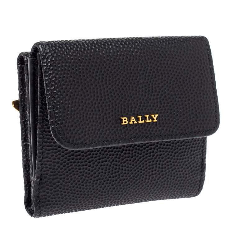Pre Owned Bally Black Textured Leather Tri Fold Wallet