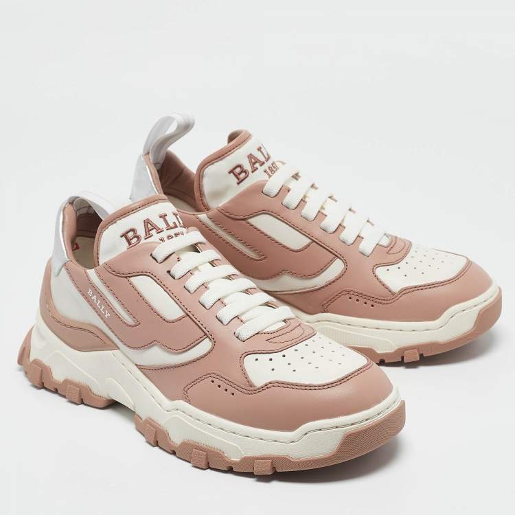 Pre Owned Bally Old Rose/White Leather Holden Sneakers Size 38