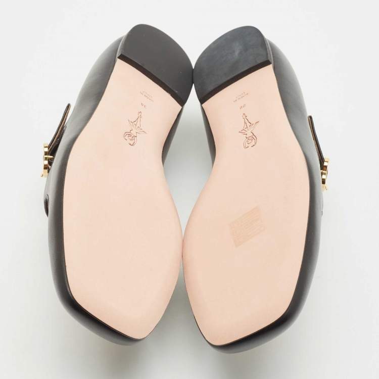 Pre Owned Bally Black Leather Byntia Ballet Flats Size 38