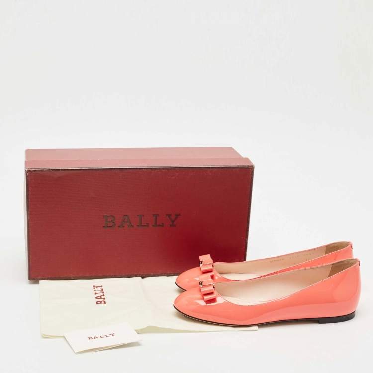 Pre Owned Bally Coral Orange Patent Leather Benalla Ballet Flats Size 37.5