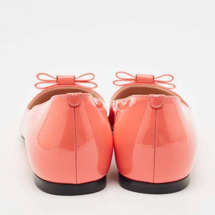 Pre Owned Bally Coral Orange Patent Leather Benalla Ballet Flats Size 37.5