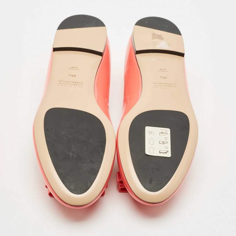 Pre Owned Bally Coral Orange Patent Leather Benalla Ballet Flats Size 37.5