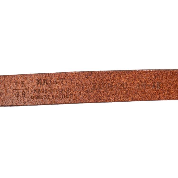 Pre Owned Bally Brown Leather Hook Buckle Narrow Waist Belt 95CM