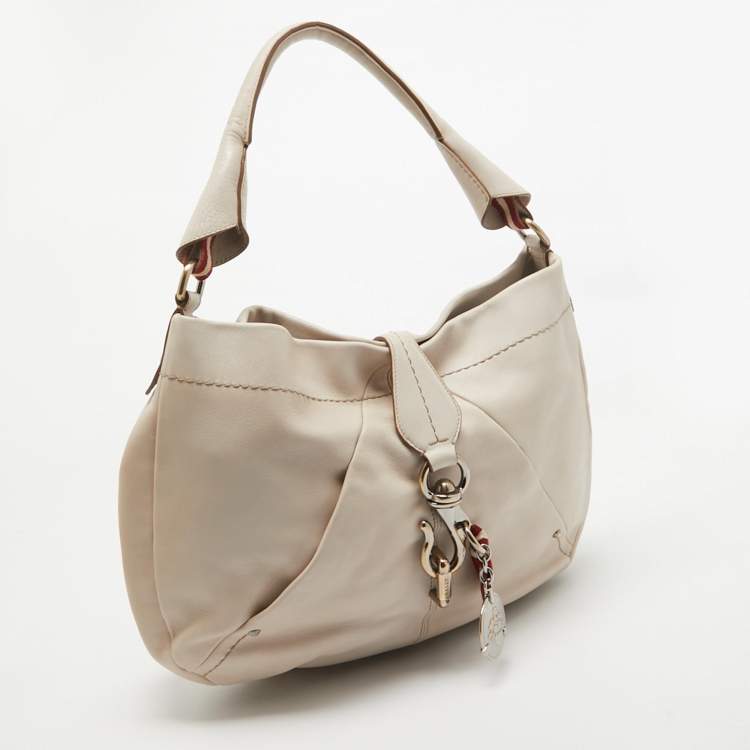 Pre Owned Bally Off White Leather Milip Hobo