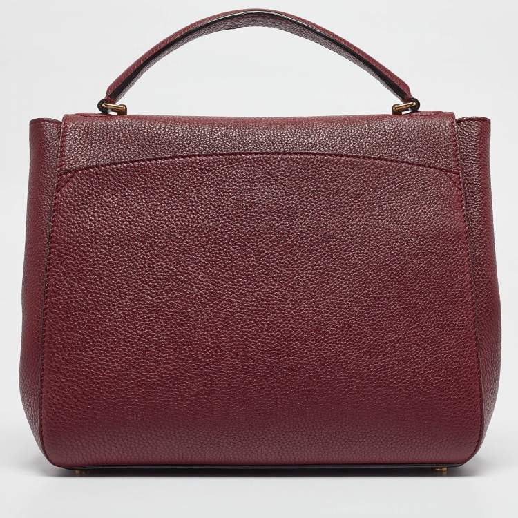 Pre Owned Bally Burgundy Leather B Turnlock Top Handle Bag