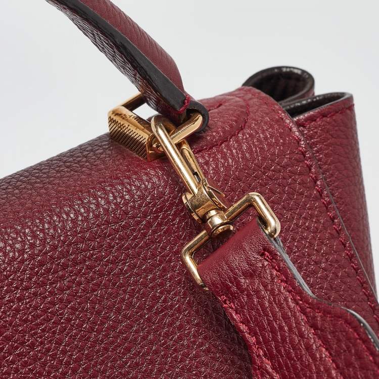 Pre Owned Bally Burgundy Leather B Turnlock Top Handle Bag