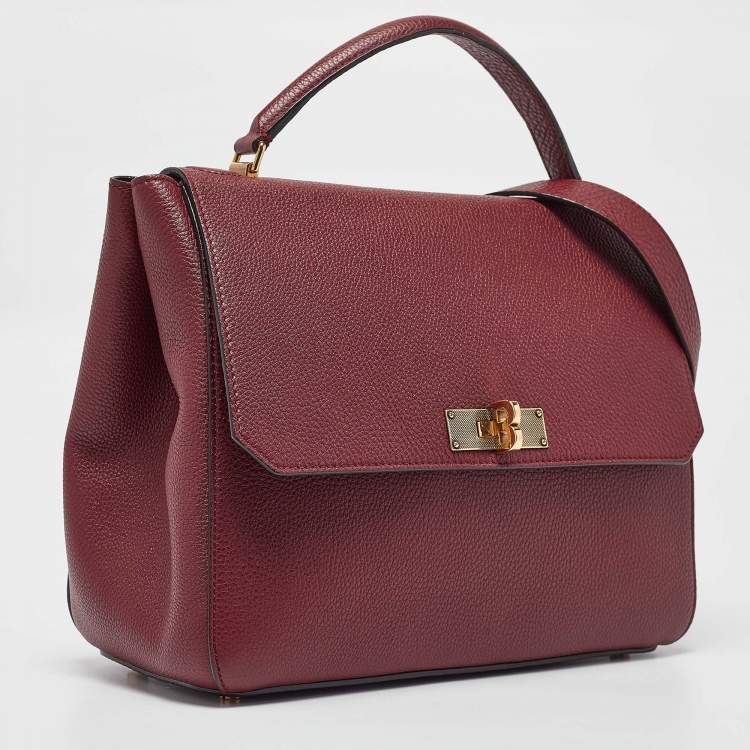 Pre Owned Bally Burgundy Leather B Turnlock Top Handle Bag