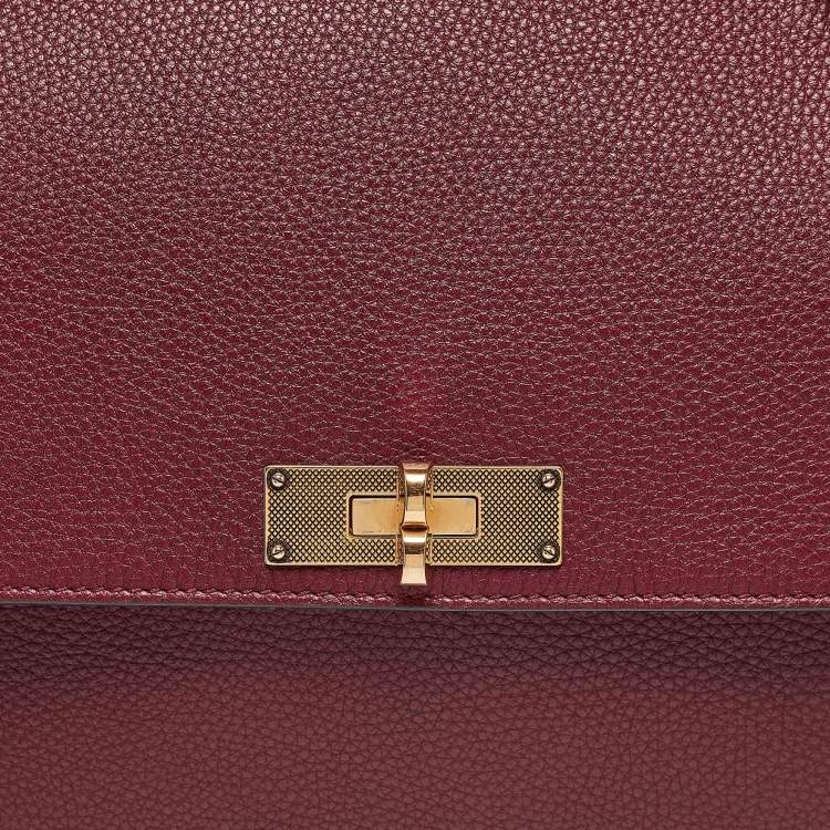 Pre Owned Bally Burgundy Leather B Turnlock Top Handle Bag