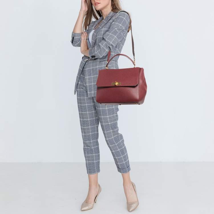 Pre Owned Bally Burgundy Leather B Turnlock Top Handle Bag