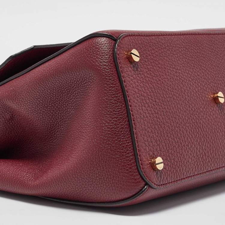 Pre Owned Bally Burgundy Leather B Turnlock Top Handle Bag