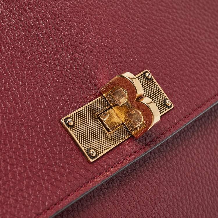 Pre Owned Bally Burgundy Leather B Turnlock Top Handle Bag
