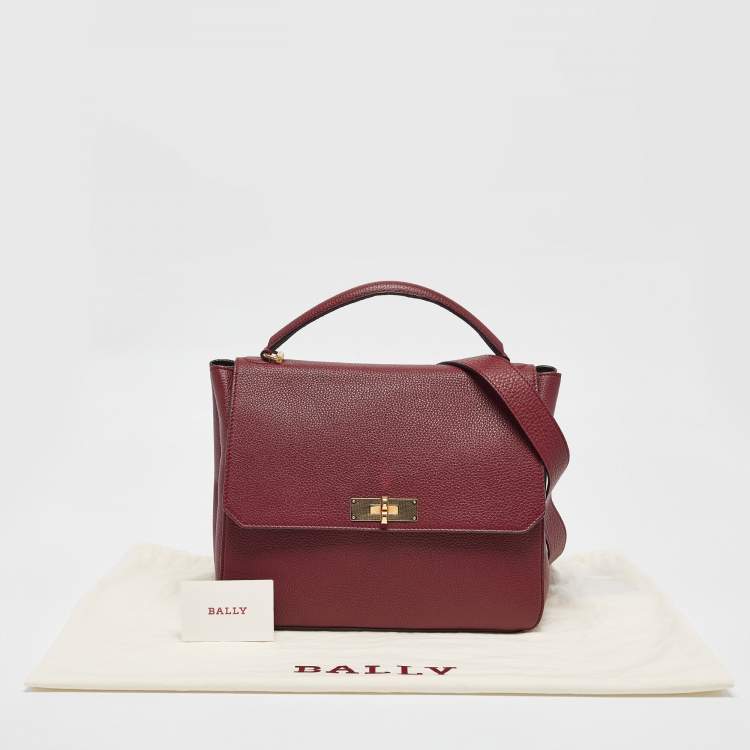 Pre Owned Bally Burgundy Leather B Turnlock Top Handle Bag