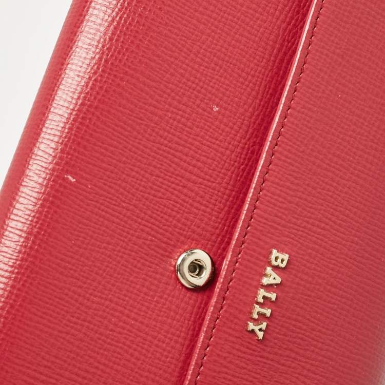 Pre Owned Bally Pink Leather Logo Flap Continental Wallet