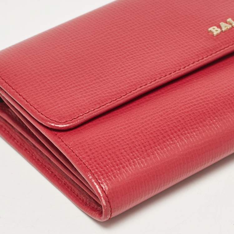 Pre Owned Bally Pink Leather Logo Flap Continental Wallet