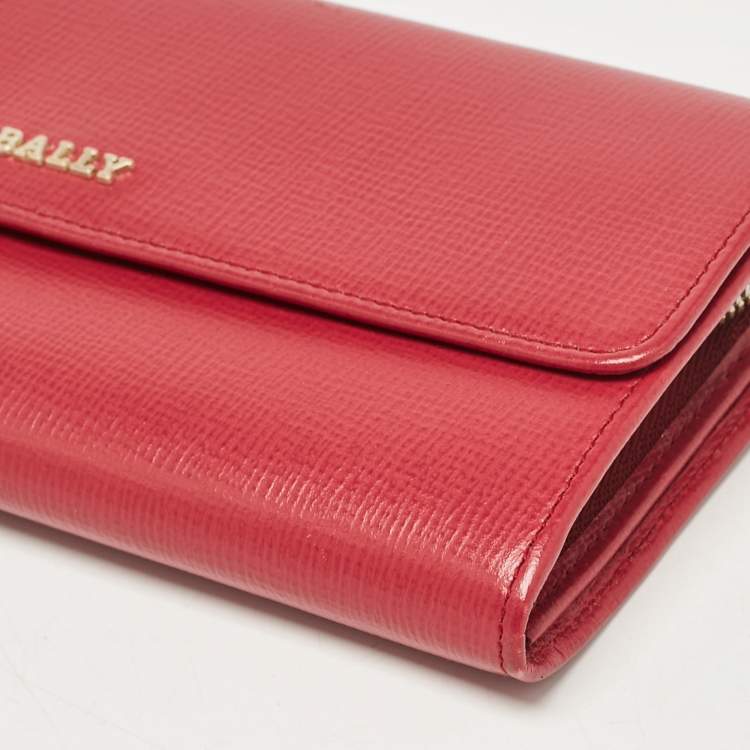 Pre Owned Bally Pink Leather Logo Flap Continental Wallet