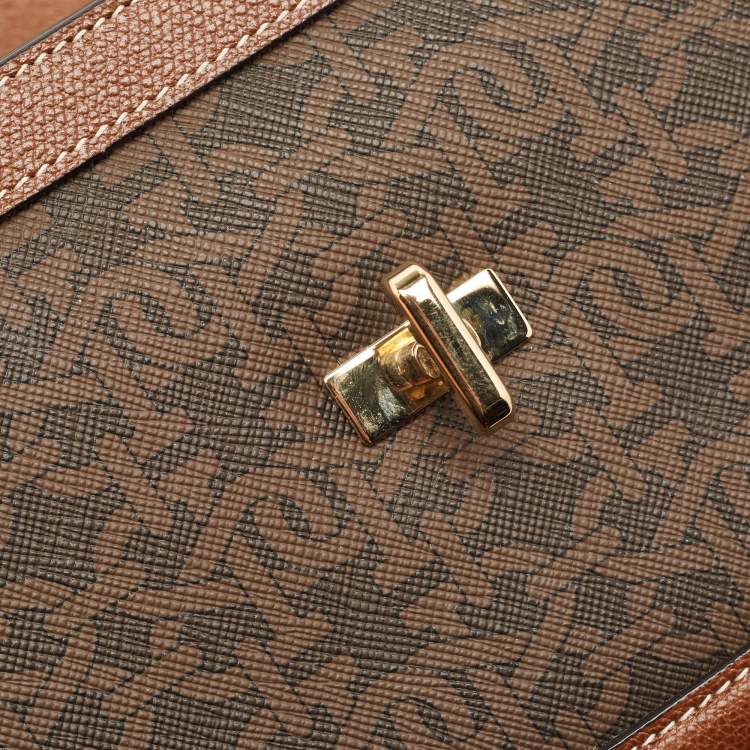 Pre Owned Bally Brown Monogram Coated Canvas and Leather Mini Bailey Crossbody Bag