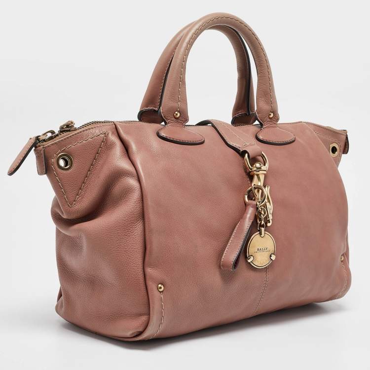 Pre Owned Bally Pink Leather Clasp Flap Satchel