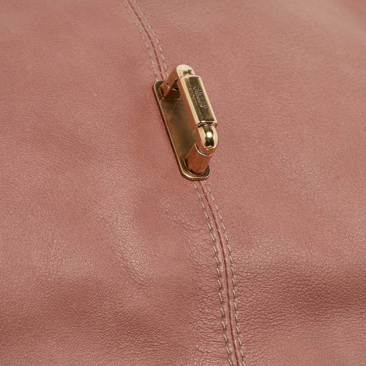 Pre Owned Bally Pink Leather Clasp Flap Satchel