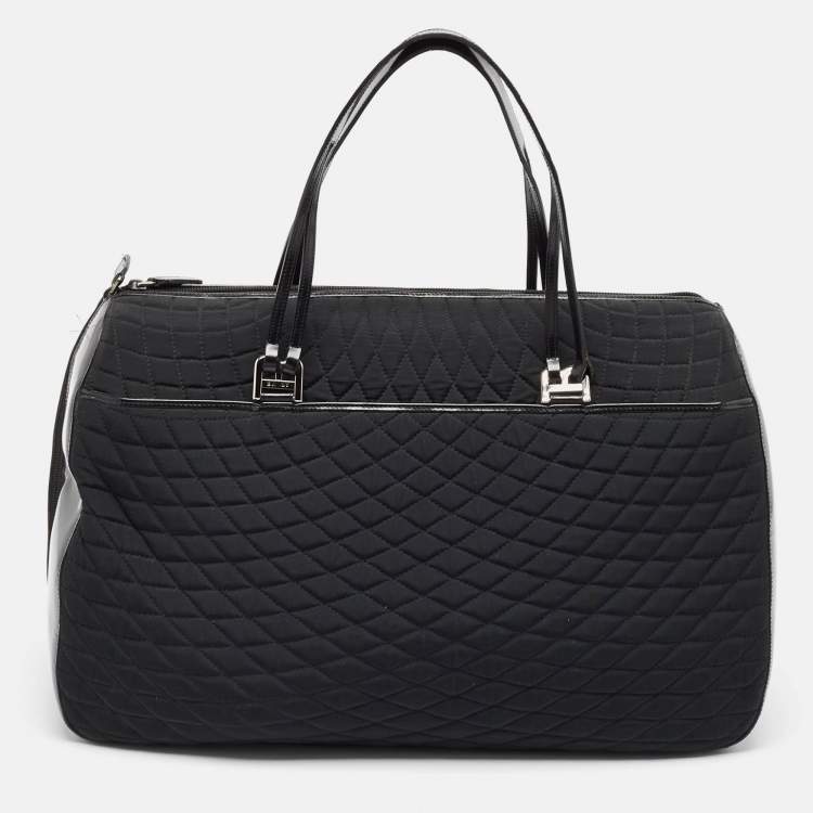 Pre Owned Bally Black Quilted Nylon and Leather Duffel Bag