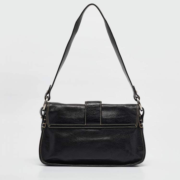 Pre Owned Bally Black Leather Flap Shoulder Bag