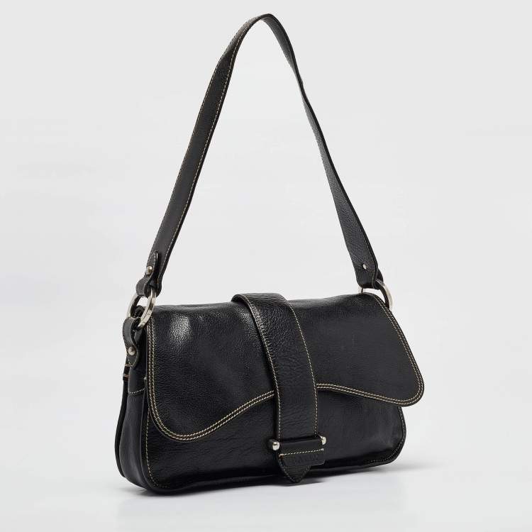 Pre Owned Bally Black Leather Flap Shoulder Bag