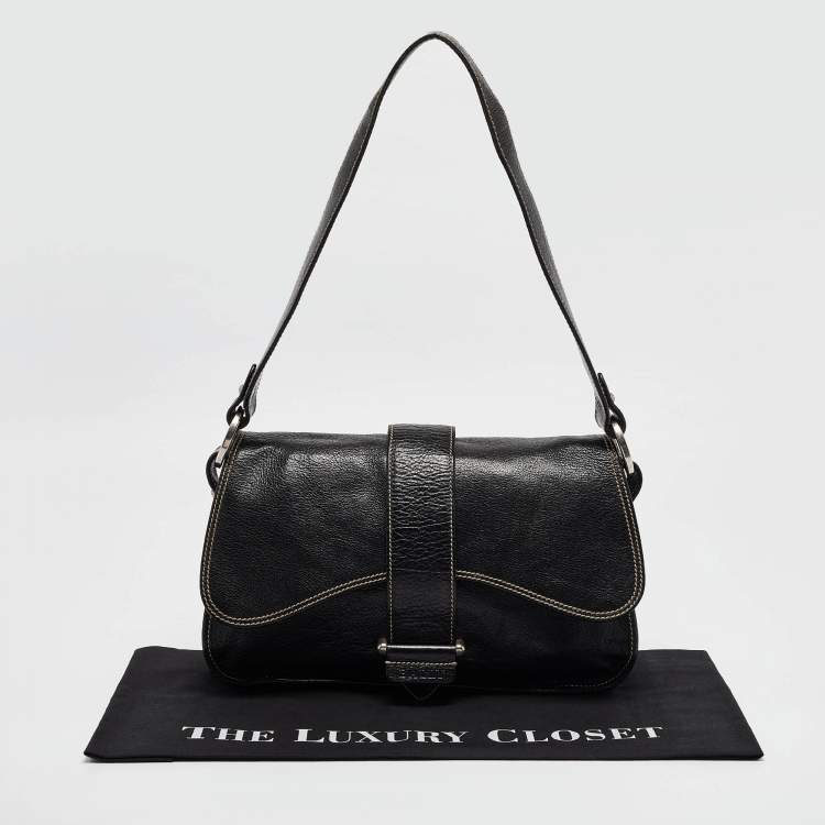 Pre Owned Bally Black Leather Flap Shoulder Bag