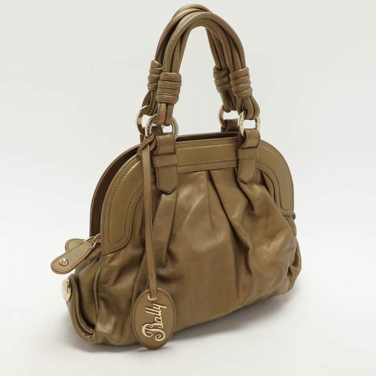 Pre Owned Bally Metallic Olive Leather Satchel