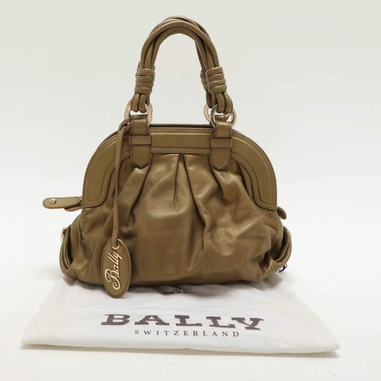Pre Owned Bally Metallic Olive Leather Satchel