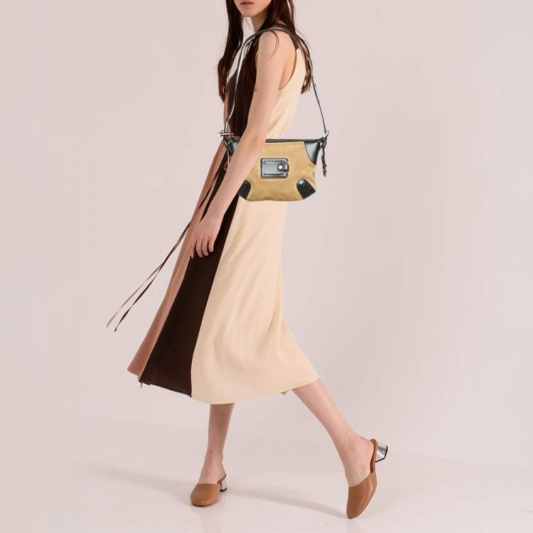 Pre Owned Bally Dark Brown/Tan Suede and Leather Shoulder Bag