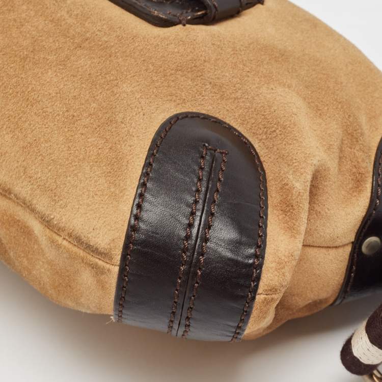Pre Owned Bally Dark Brown/Tan Suede and Leather Shoulder Bag