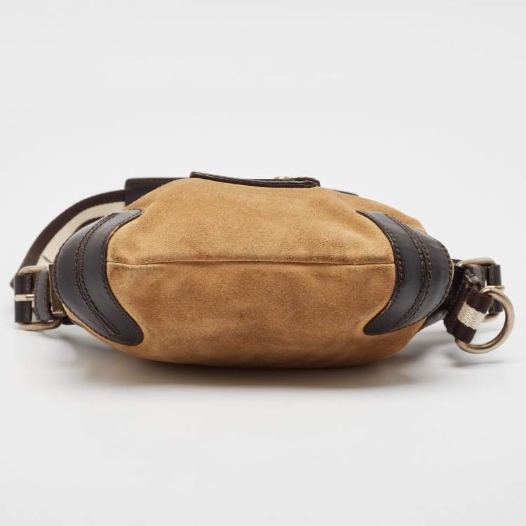Pre Owned Bally Dark Brown/Tan Suede and Leather Shoulder Bag