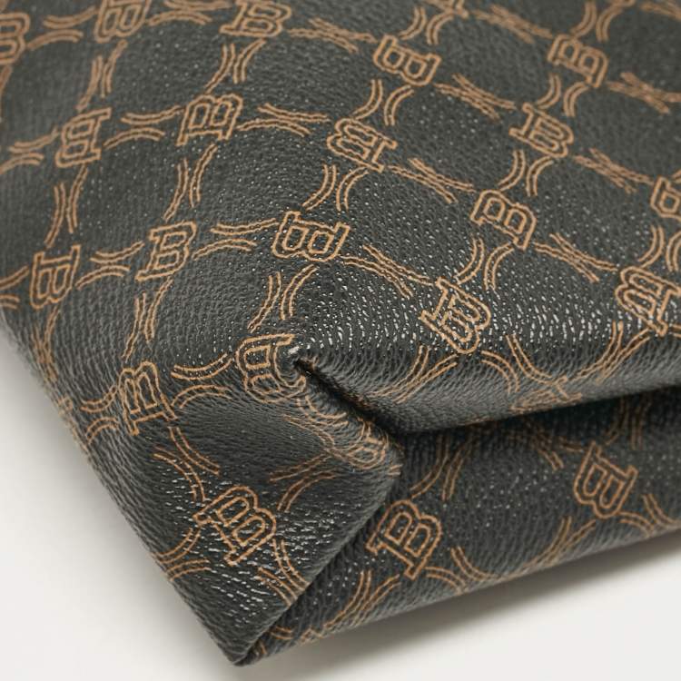 Pre Owned Bally Black/Brown Monogram Coated Canvas and Leather Zip Pouch
