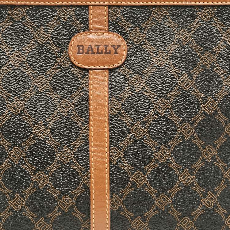 Pre Owned Bally Black/Brown Monogram Coated Canvas and Leather Zip Pouch