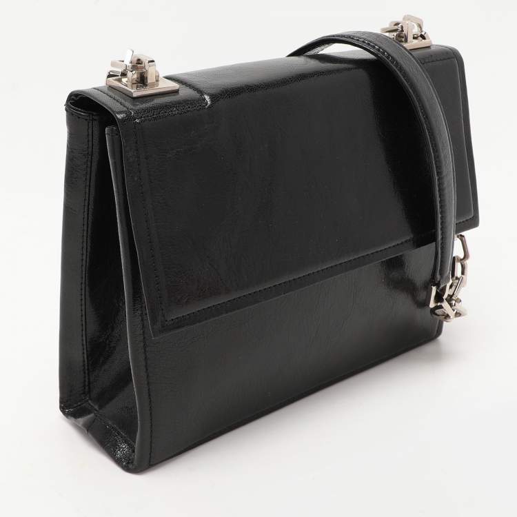 Pre Owned Bally Black Patent Leather Chain Shoulder Bag