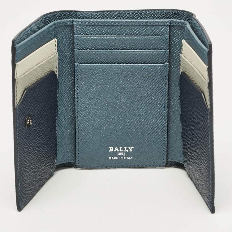 Pre Owned Bally Navy Blue Leather Logo Trifold Wallet