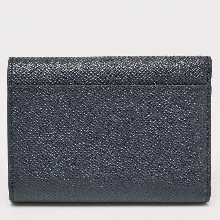 Pre Owned Bally Navy Blue Leather Logo Trifold Wallet
