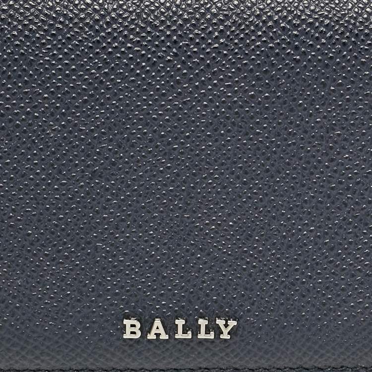 Pre Owned Bally Navy Blue Leather Logo Trifold Wallet