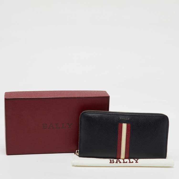 Pre Owned Bally Black Saffiano Leather Salen Zip Around Wallet