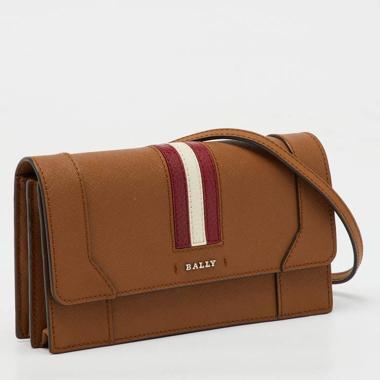 Pre Owned Bally Brown Saffiano Leather Stafford Flap Crossbody Bag