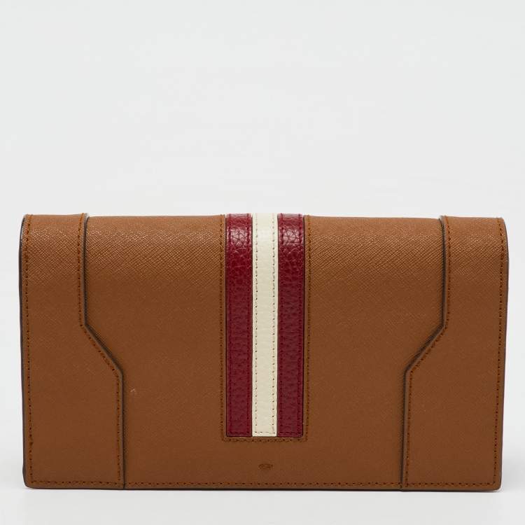 Pre Owned Bally Brown Saffiano Leather Stafford Flap Crossbody Bag