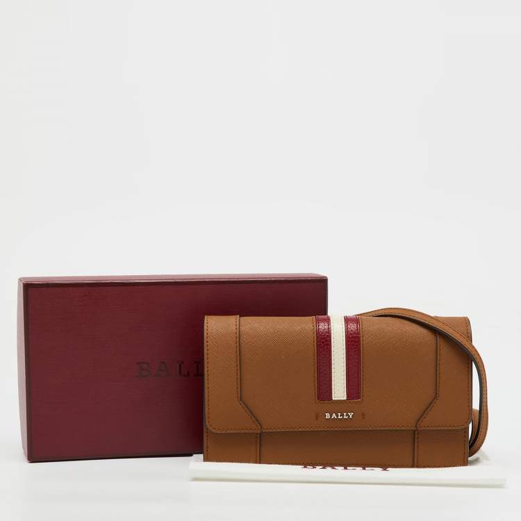 Pre Owned Bally Brown Saffiano Leather Stafford Flap Crossbody Bag
