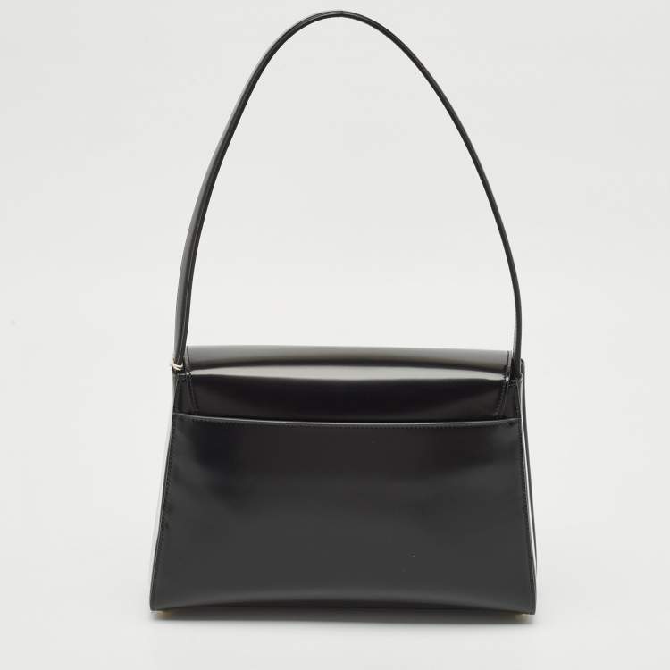 Pre Owned Bally Black Brushed Leather Small Ollam Shoulder Bag